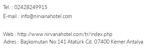 Nirvana Lagoon Villas Suites Spa Hotel telefon numaralar, faks, e-mail, posta adresi ve iletiim bilgileri